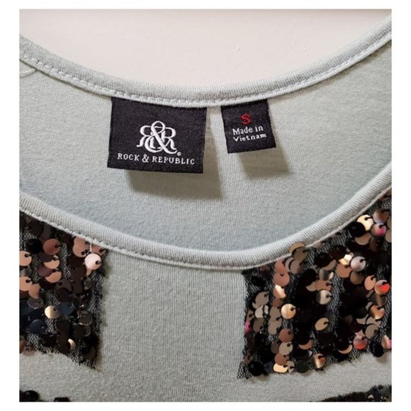 Rock & Republic Sleeveless Sage Green Top with Contrasting Sequins - Size S - Picture 4 of 5